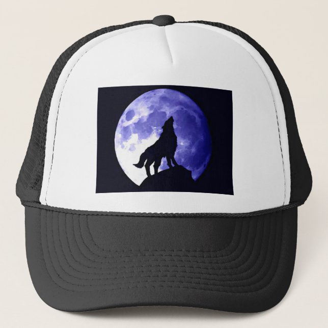 Wolf Howling auf dem Mond Truckerkappe (Vorderseite)