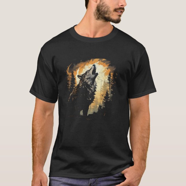 Wolf Howling auf dem Mond Wasserfarbe Frauen Alask T-Shirt (Vorderseite)