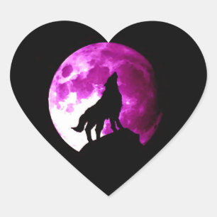 Wolf Howling auf dem Moon Heart Sticker