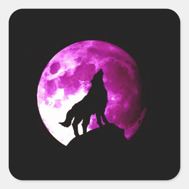 Wolf Howling auf dem Moon Square Sticker (Vorderseite)