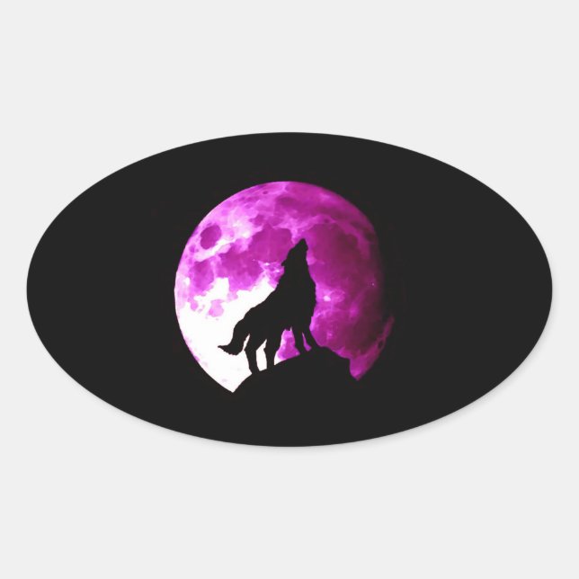 Wolf Howling auf dem Oval-Sticker des Mondes Ovaler Aufkleber (Vorderseite)