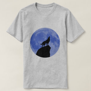 Wolf Howling auf einem blauen Mond T-Shirt