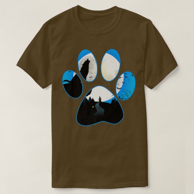 Wolf Howling auf Moon Blue Dog Paw Halloween  T-Shirt (Design vorne)