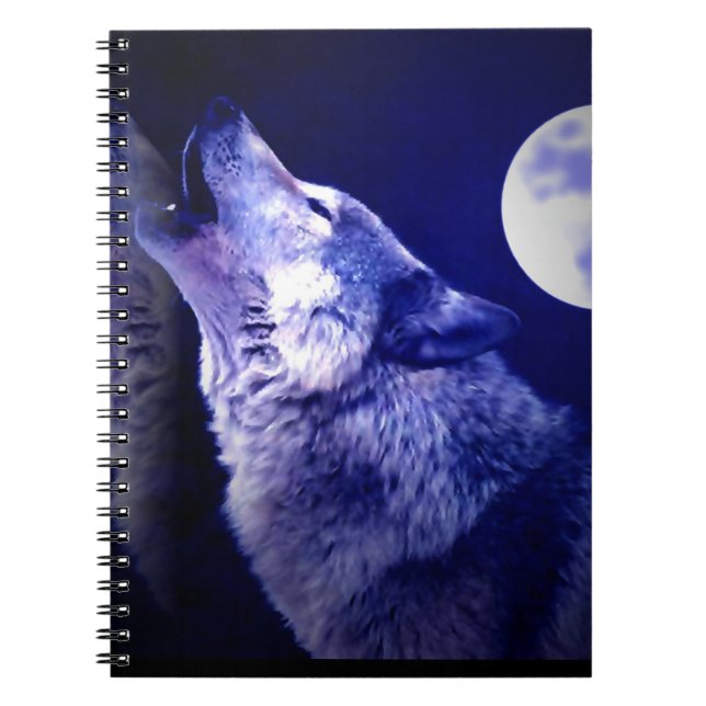 Wolf Howling bei Blue Moon Notebook Notizblock (Vorderseite)
