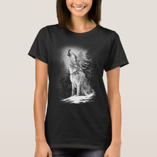Wolf Howling bei Moon Lone Alpha Indianeramerikane T-Shirt