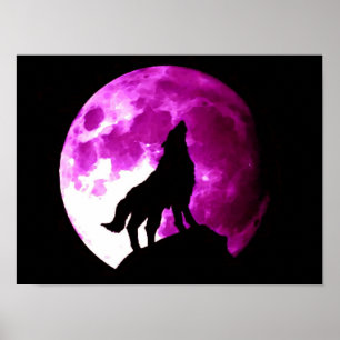 Wolf Howling bei Moon Poster Print