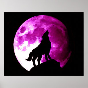 Wolf Howling bei Moon Poster Print