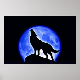Wolf Howling bei Moon Poster Print - Wolf Poster