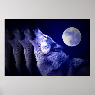 Wolf Howling bei Moon Poster Print - Wolf Poster
