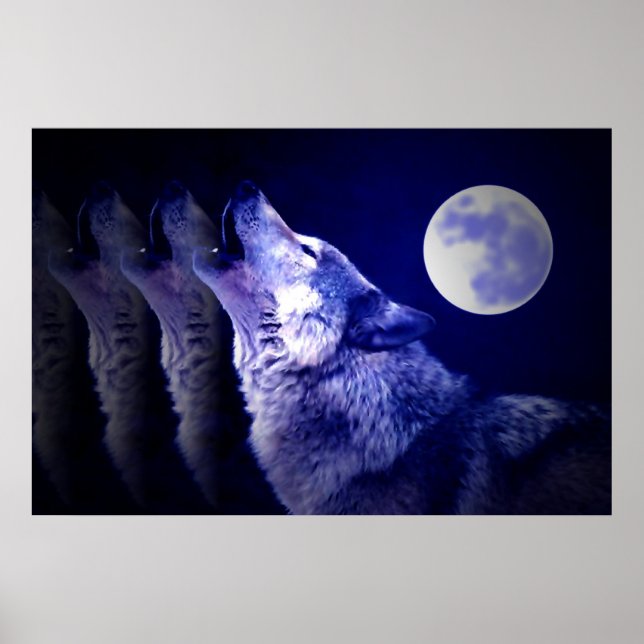 Wolf Howling bei Moon Poster Print - Wolf Poster (Vorne)