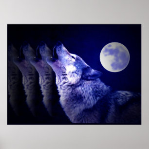 Wolf Howling bei Moon Poster Print - Wolf Poster