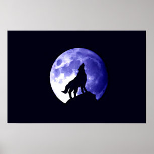 Wolf Howling bei Moon Poster Print - Wolf Poster
