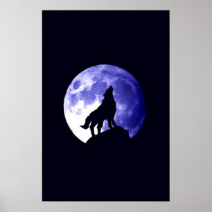 Wolf Howling bei Moon Poster Print - Wolf Poster