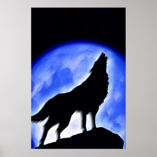 Wolf Howling bei Moon Poster Print - Wolf Poster