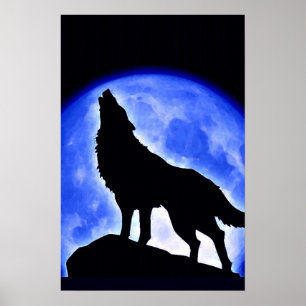 Wolf Howling bei Moon Poster Print - Wolf Poster