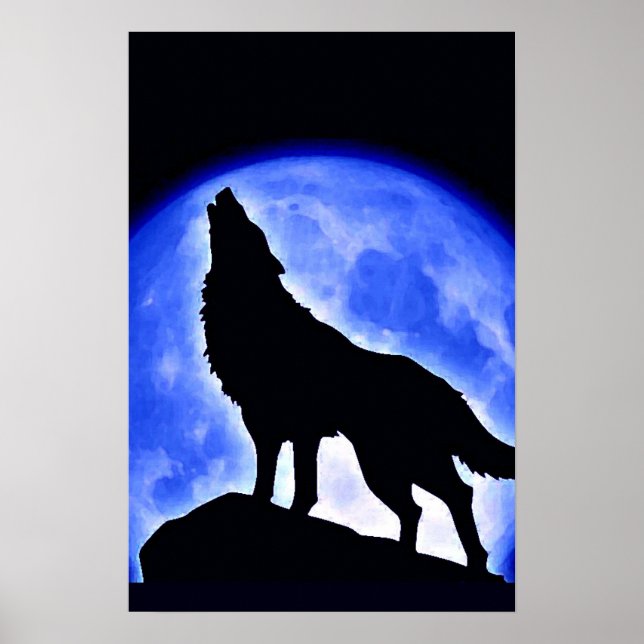 Wolf Howling bei Moon Poster Print - Wolf Poster (Vorne)