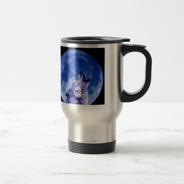 Wolf Howling bei Moon Travel Mugs Reisebecher (Rechts)