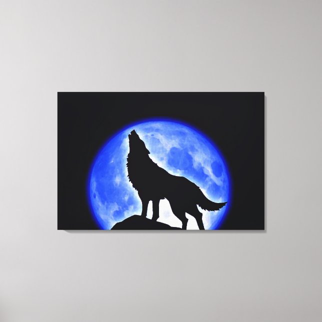 Wolf Howling bei Moon Wrapped Canvas Leinwanddruck (Vorderseite)