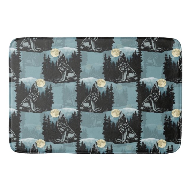 Wolf Howling beim Moon-Muster-Design Badematte (Vorderseite)
