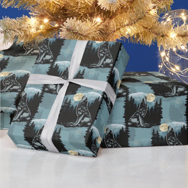 Wolf Howling beim Moon-Muster-Design Geschenkpapier (Von Creator hochgeladen)