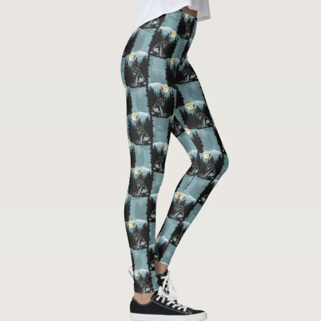Wolf Howling beim Moon-Muster-Design Leggings (Von Creator hochgeladen)
