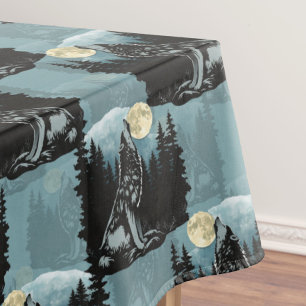 Wolf Howling beim Moon-Muster-Design Tischdecke