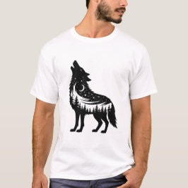 Wolf Howling Forest Stars Moon animal lover T-Shirt