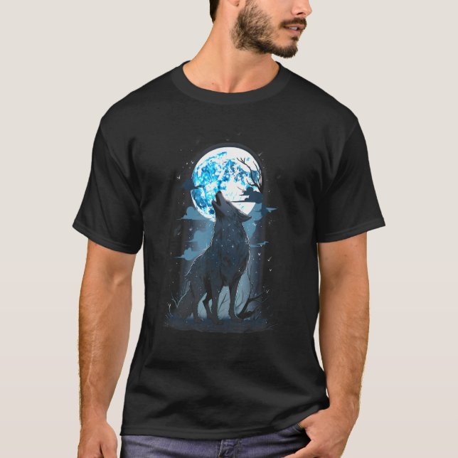 Wolf Howling Full Moon Wild Animal Forest Graphic_ T-Shirt (Vorderseite)