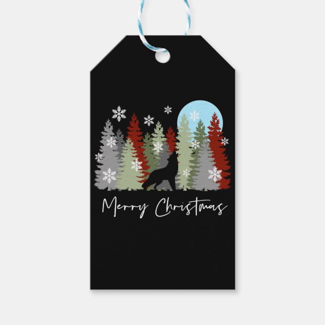Wolf Howling im Wald frohe Weihnachtsbaumen Geschenkanhänger (Vorderseite)