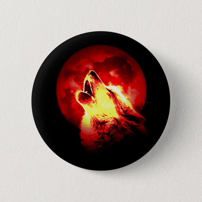 Wolf Howling in der roten Nacht Button (Vorderseite)