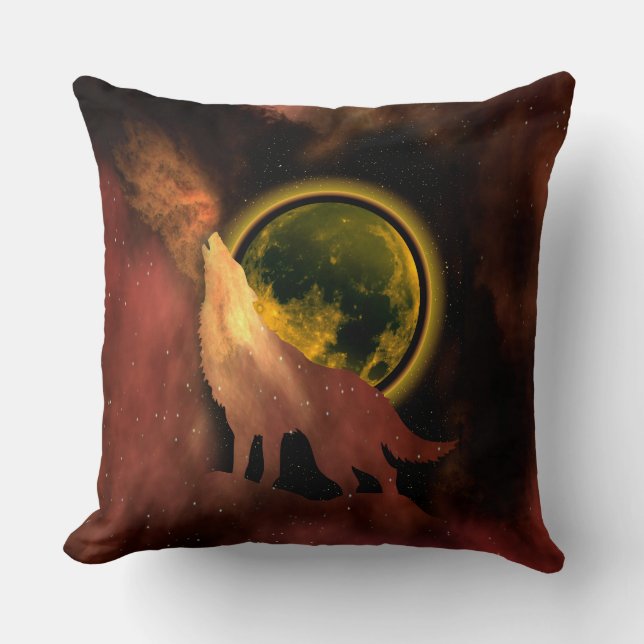 WOLF HOWLING IN SPACE MOON GALAXY KISSEN (Vorderseite)