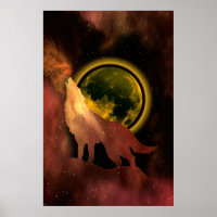 WOLF HOWLING IN SPACE MOON GALAXY