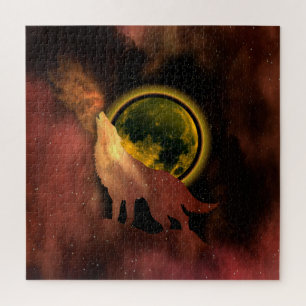 WOLF HOWLING IN SPACE MOON GALAXY PUZZLE