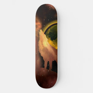 WOLF HOWLING IN SPACE MOON GALAXY SKATEBOARD