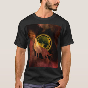 WOLF HOWLING IN SPACE MOON GALAXY T-Shirt