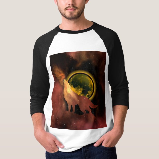 WOLF HOWLING IN SPACE MOON GALAXY T - Shirt (Vorderseite)