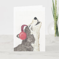 Wolf Howling mit Kopfhörern Geburtstagskarte