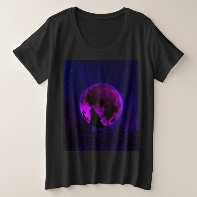 WOLF HOWLING MOON MAGENTA GROßE GRÖßE T-Shirt (Design vorne)