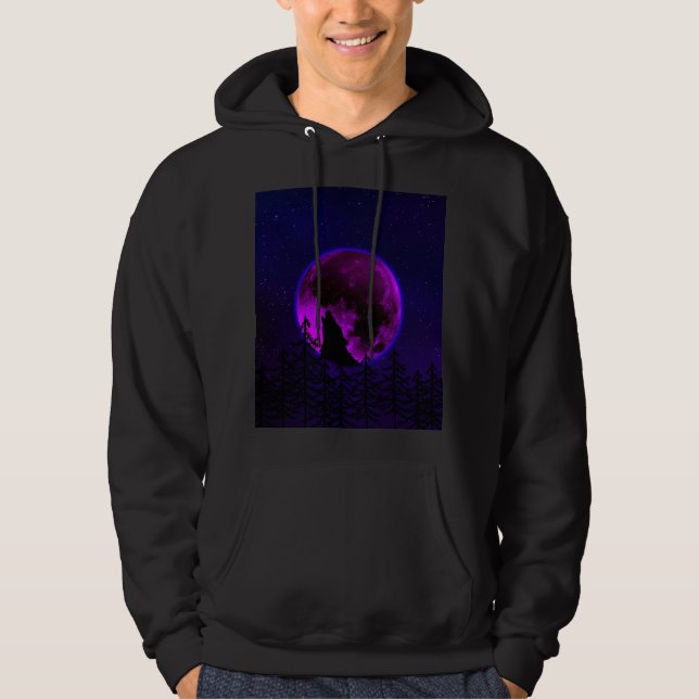 WOLF HOWLING MOON MAGENTA HOODIE (Vorderseite)