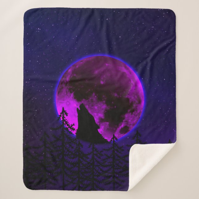 WOLF HOWLING MOON MAGENTA SHERPADECKE (Vorderseite)