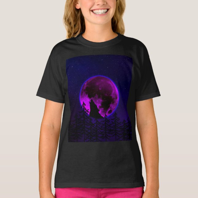 WOLF HOWLING MOON MAGENTA T - Shirt (Vorderseite)