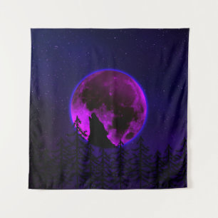 WOLF HOWLING MOON MAGENTA WANDTEPPICH