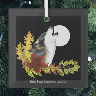 Wolf Howling Moon Ornament Aus Glas