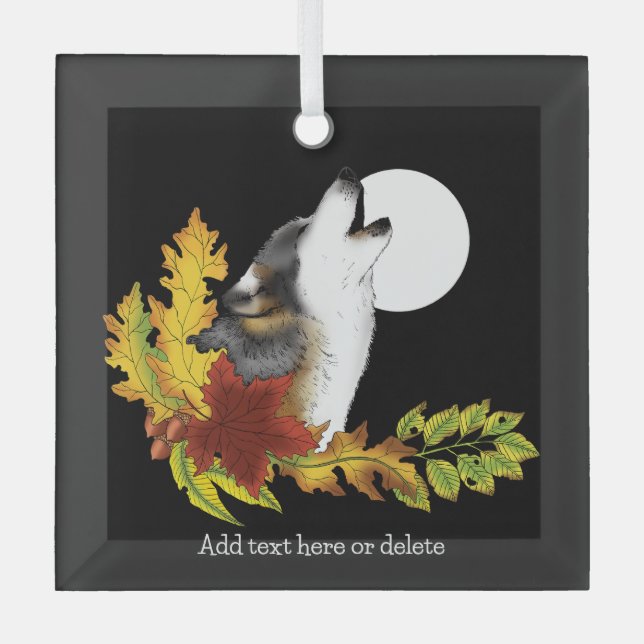 Wolf Howling Moon Ornament Aus Glas (Vorderseite)
