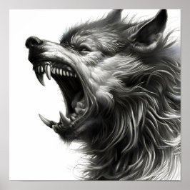 Wolf howling pencil art poster