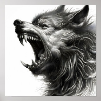 Wolf howling pencil art poster