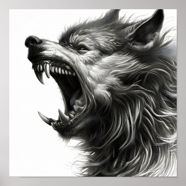 Wolf howling pencil art poster (Vorne)