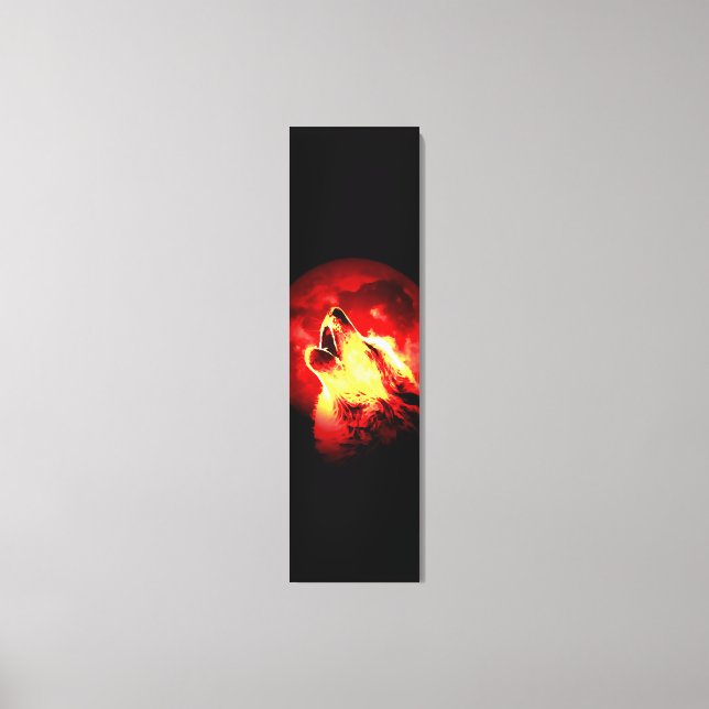 Wolf Howling & Red Moon Custom Wrapped Canvas Leinwanddruck (Vorderseite)