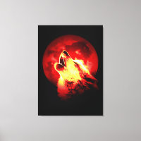 Wolf Howling & Red Moon Wrapped Canvas