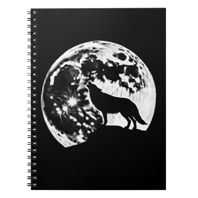 Wolf Howling Silhouette gegen einen Vollmond Notizblock (Vorderseite)